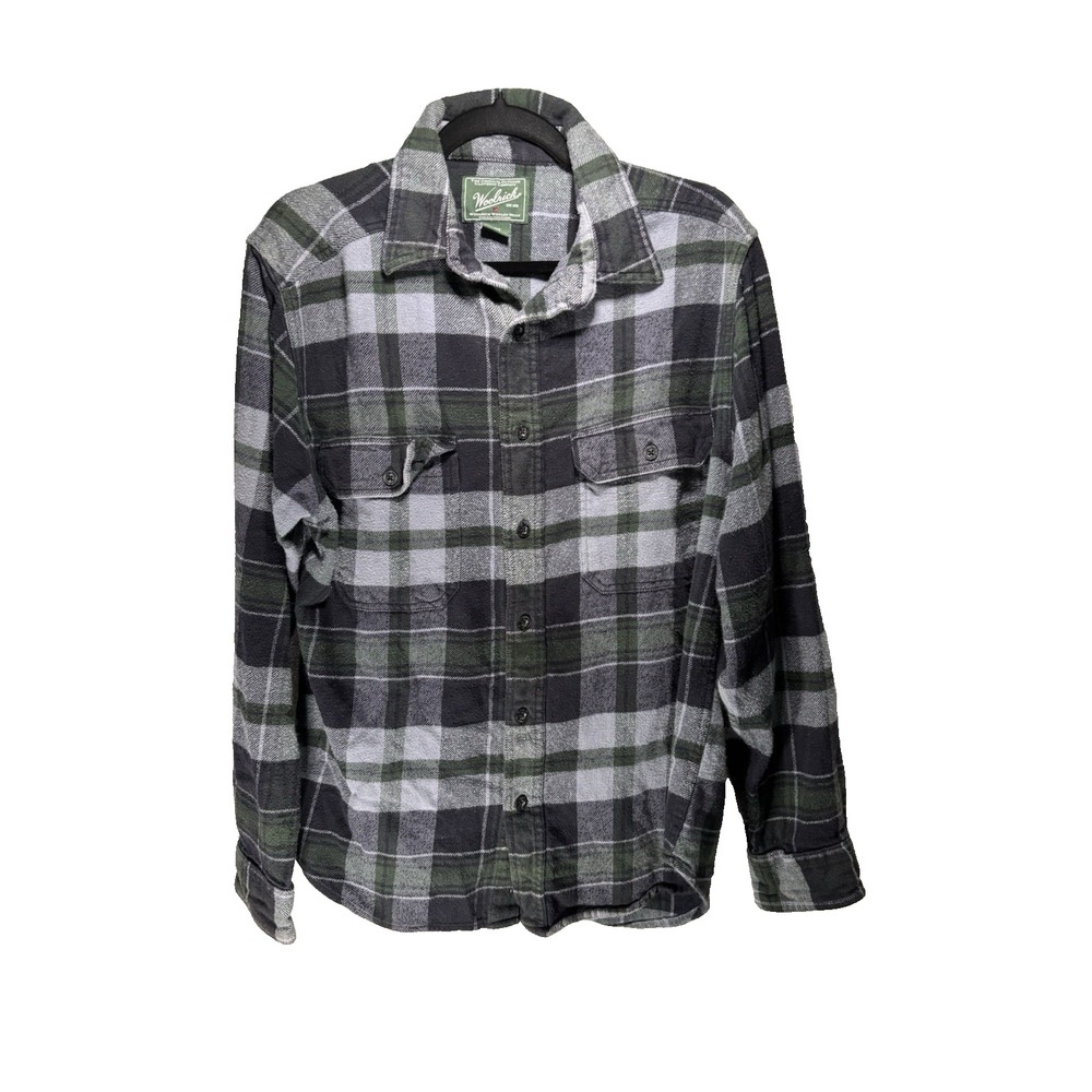 woolrich mens flannel Medium Blue Green Plaid Button Up Warm Fall wear